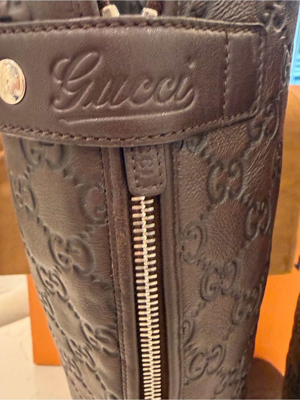 Gucci Guccissima Miro Soft Knee-High Riding Boots Chocolate Brown monogram logo - Picture 8 of 9